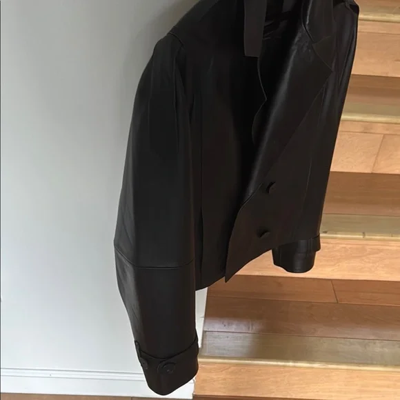 Massimo Dutti Brown Cropped Leather Jacket Size Small - Picture 5 of 7